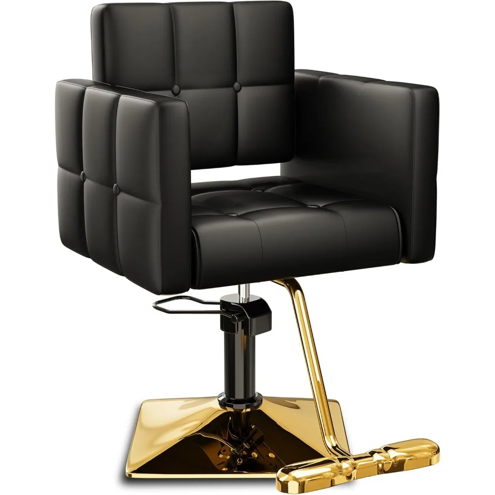 Sillón de salón de alta gama, dorado y negro, piel sintética, 360 °   Giratorio, capacidad de peso de 330 libras, cojín de espuma viscoelástica, reposabrazos