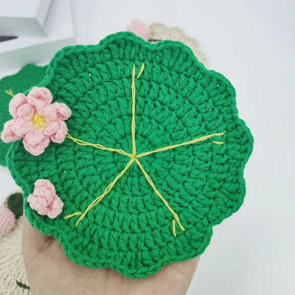 Creative Crochet Coaster Mat Lotus Leaves Shaped Cute Decorative Placemats Tulips Heat Resistant Drink Coaster Housewarming