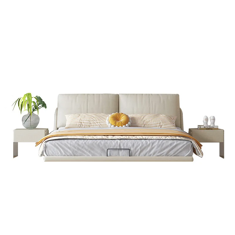 

Simple modern fabric suspended cream wind suspended flush edge light luxury master bedroom double soft bag bed