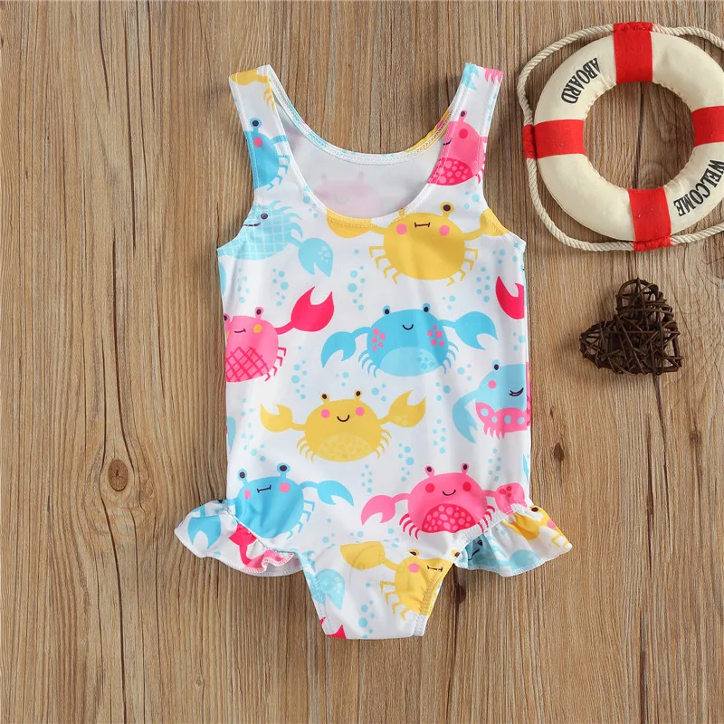 0-36m Baby Girls Bodysuit Swimsuit Summer Cute Crab Donut Printing Sleeveless Swimwear For Infant Girls Vacation Swimming Suits