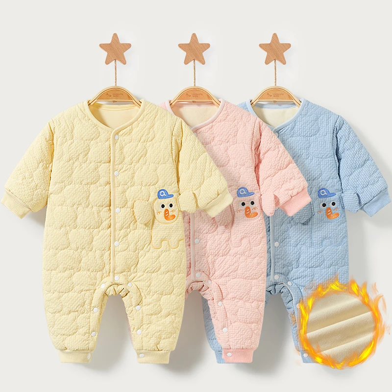 

Newborn Clothes 2025 Winter New Warm Baby Jumpsuit for Boys and Girls Toddler Hugging Clothes fleece-lined Outwear