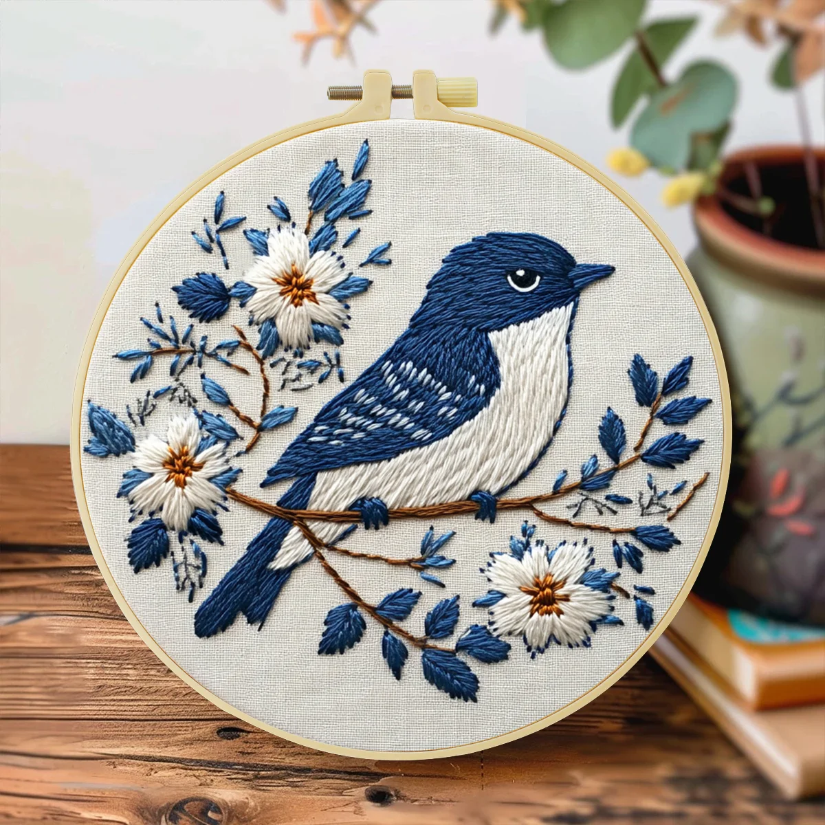 1 Stück 20X20CM/15X15CM 7,87/6,3 Zoll Der Vogel auf dem Ast Taschen-Stickerei-Starter-Kit DIY-Set für Anfänger Nadelkunst – Detail 2