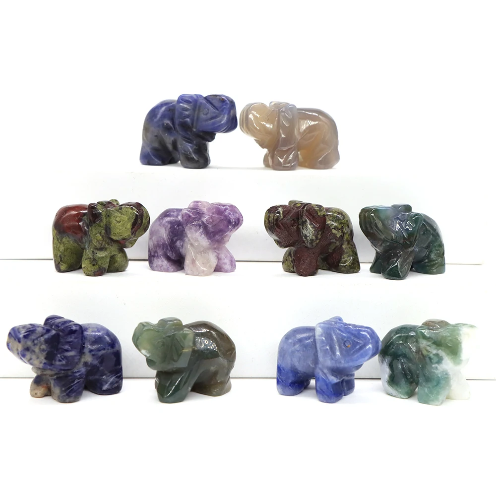 

Elephant Statues with Natural Stone Carved Crystal Reiki Healing Animal Figurines Gem Crafts Home Decoration Gift Wholesale 1.2"