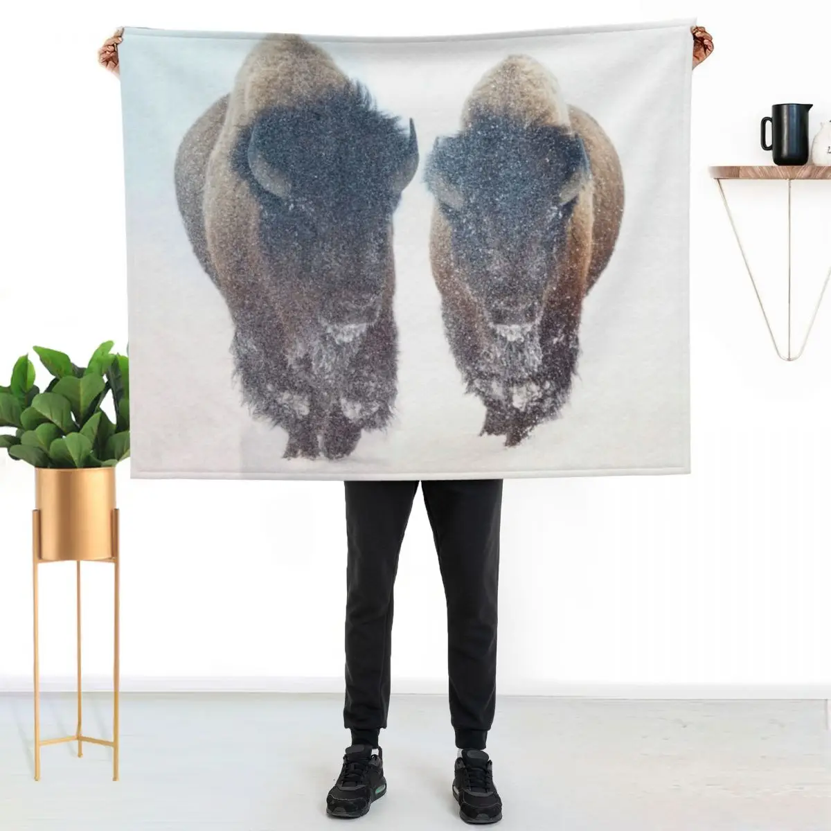 

American Bisons Travel Through a Winter Snowstorm Throw Blanket Anti Shedding Soft Fuzzy Blanket for Home