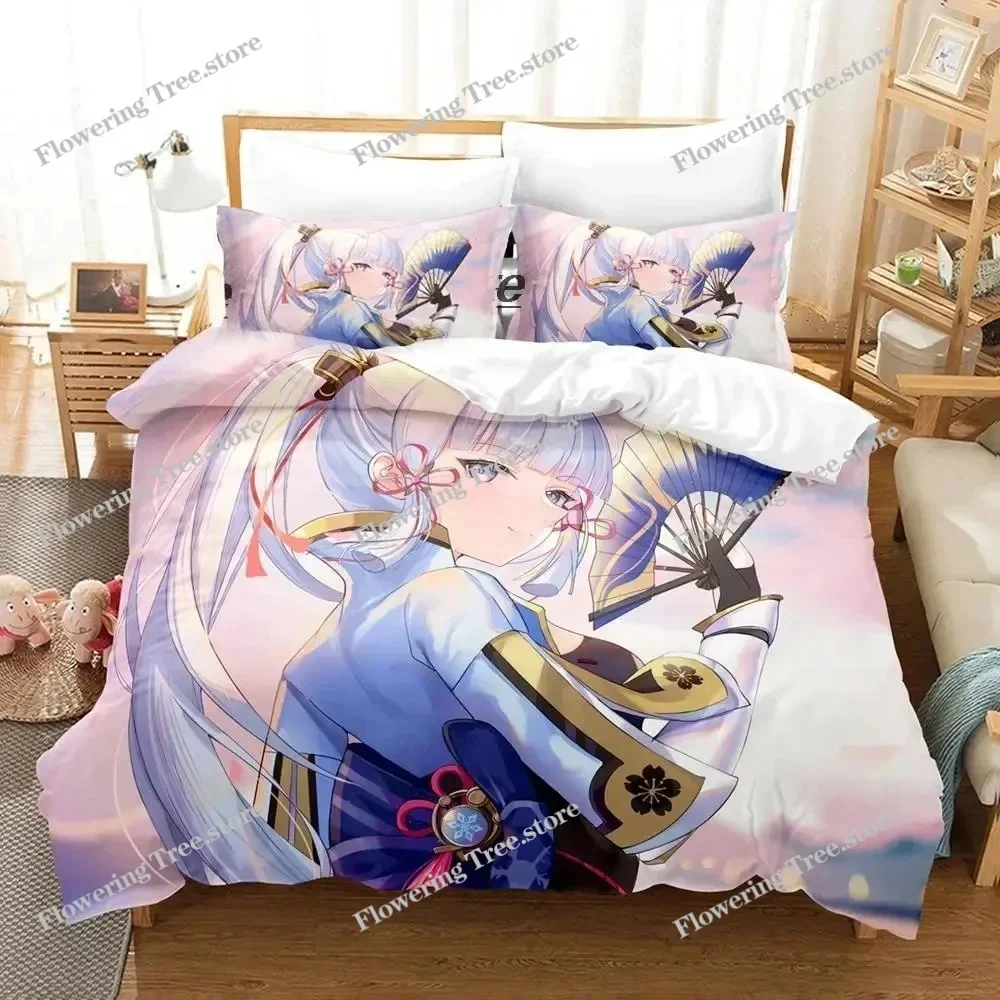 Game Genshin Impact Kamisato Ayaka Bedding Set Duvet Cover Bed Set Quilt Cover Pillowcase Comforter King Queen Size