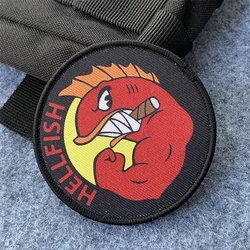 HELLFISH Logo Print Patch Hook and Loop Hellfish Military Tactical Morale Badge Outdoor Backpack Clothing Decorative Stickers