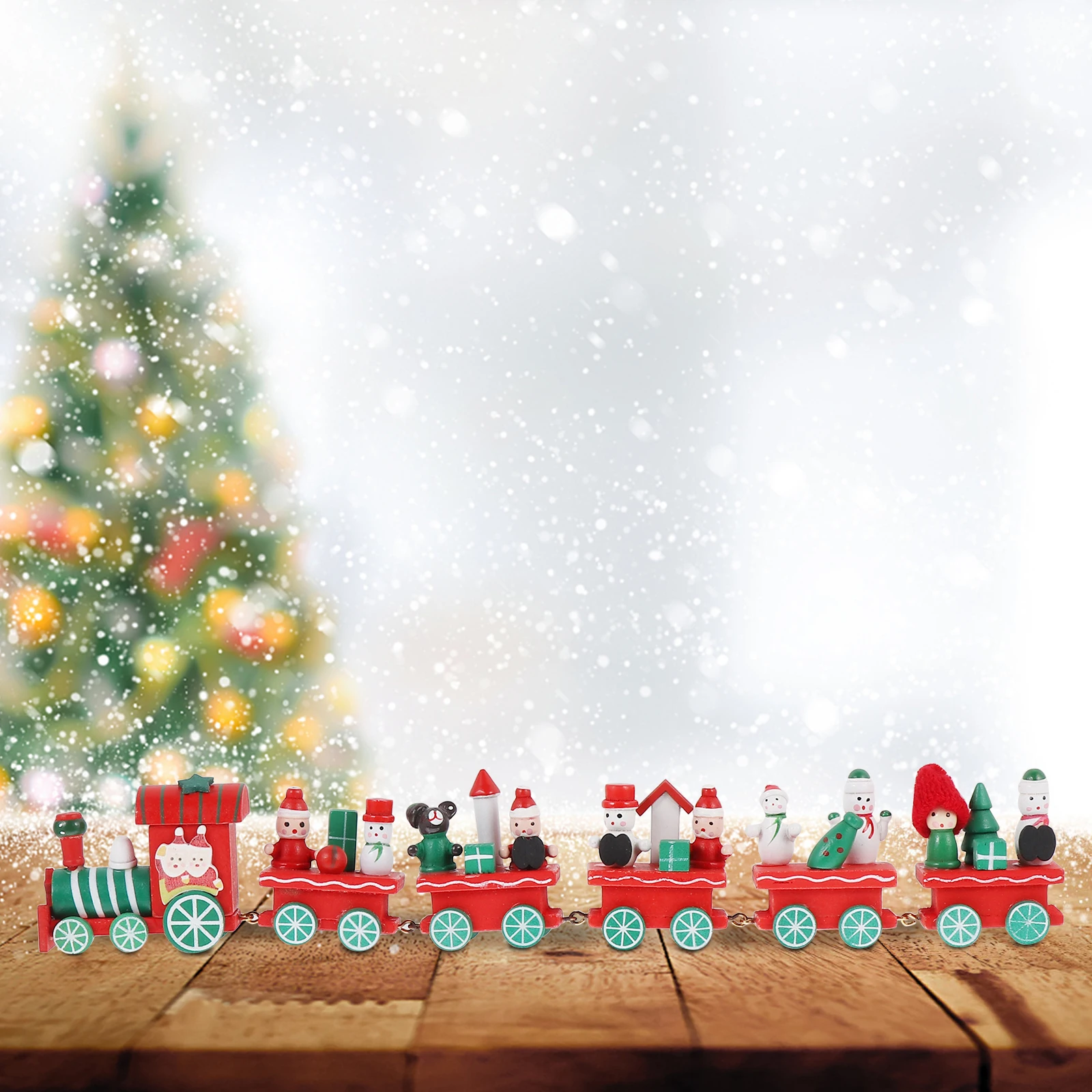 

Wooden Train Christmas Decoration Desktop Ornament Eco-Friendly Xmas Tabletop Adornment Wood Gift For Kids Non-Fading