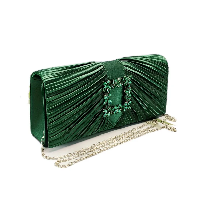 Retro Black Blue Green Silk Evening Bags Folded Square Small Clutch For Women Party Chain Shoulder Bags Fashion Daily Handbag view 4