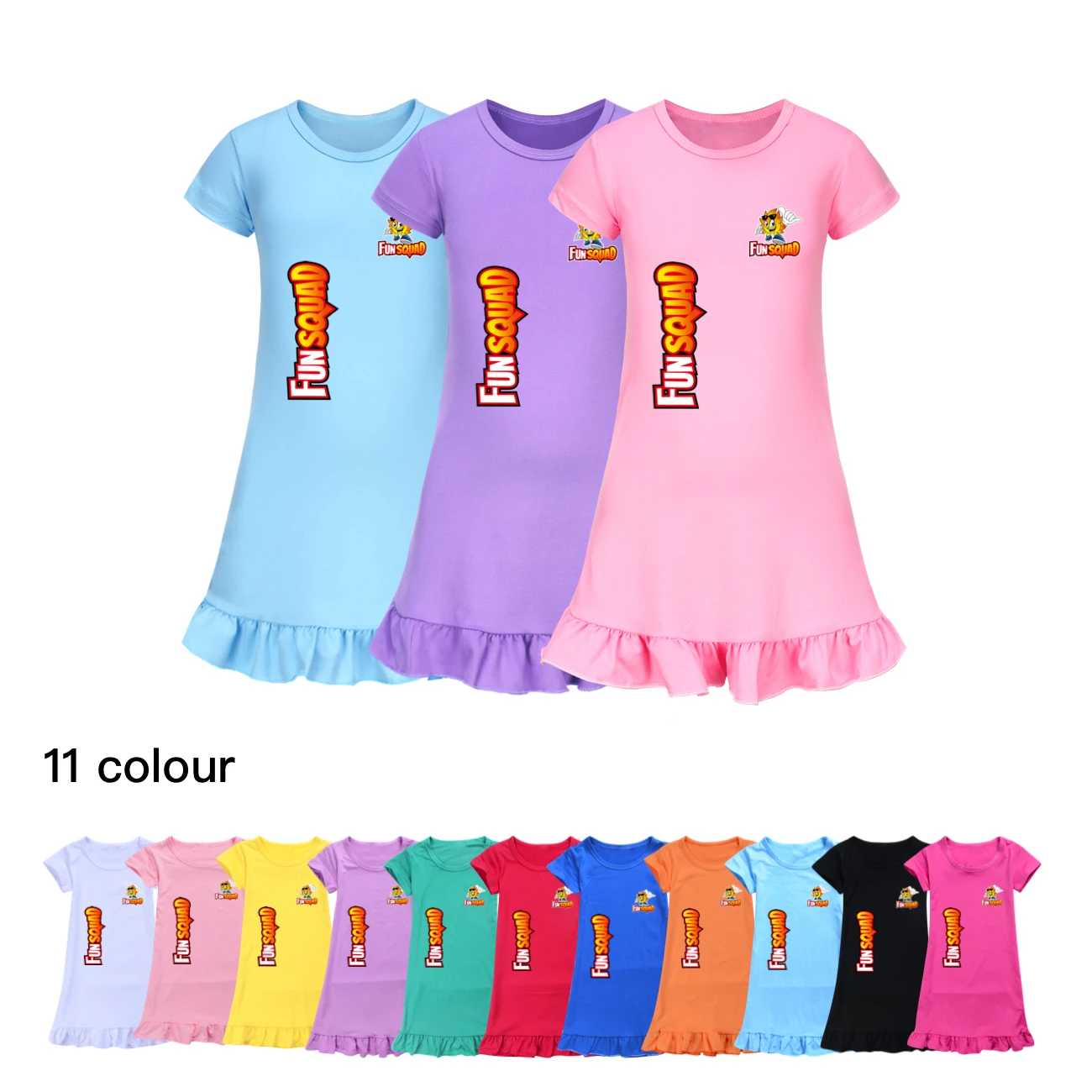 Fun Squad Gaming Kids Cotton Nightgown Cartoon Nightdress Girls Sleepwear Nightie Summer Short Sleeves Nightwear Child Clothes