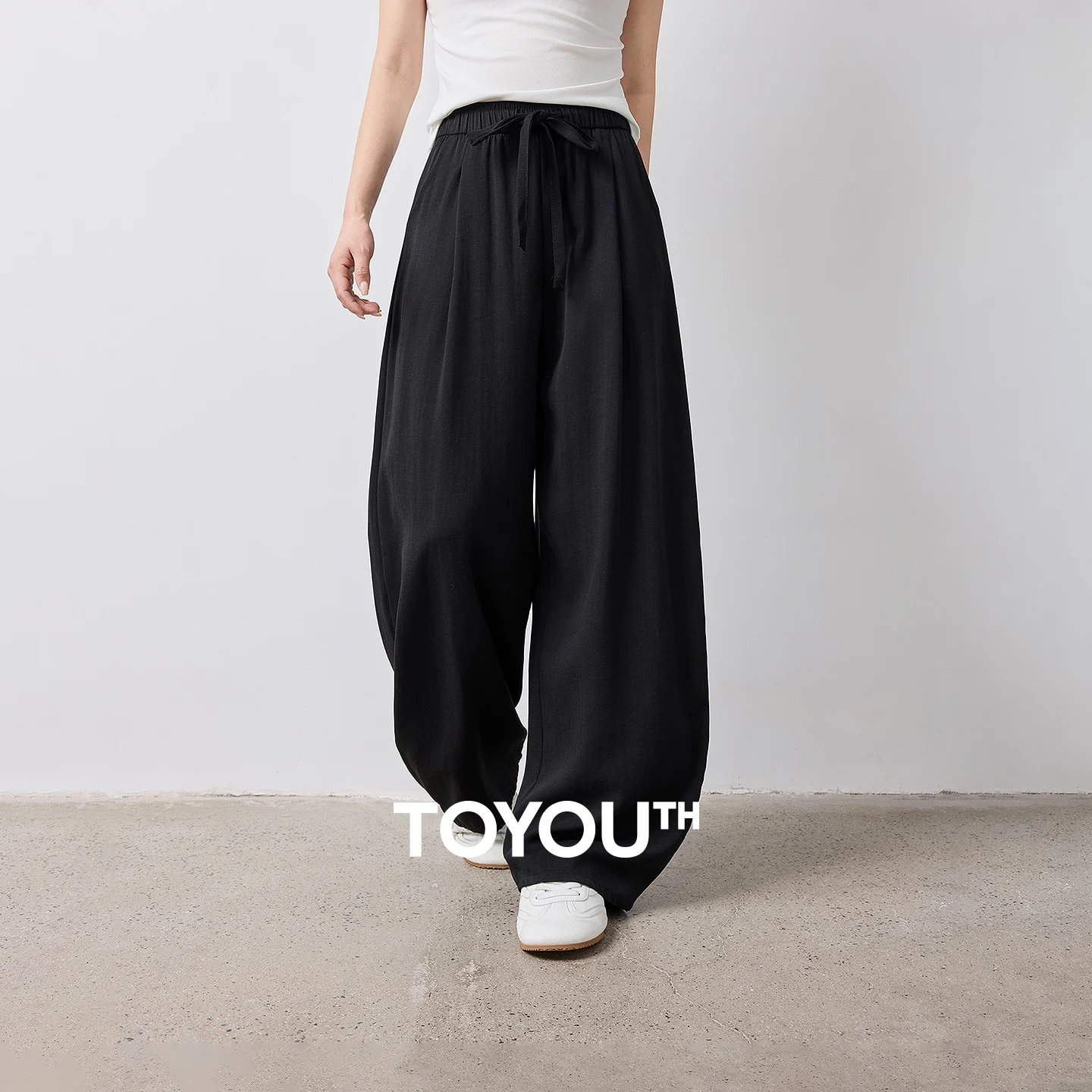 TOYOUTH Women Casual Pants Summer 2026 Breathable Elastic Waist Lantern Pants Wrinkled Texture Lazy Temperament Soft Comfortable