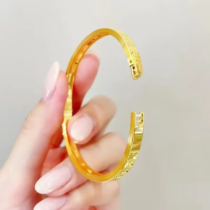 Cynlo Jewelry Luxury 24K 9999 Pure Gold real gold Fish scale imperial concubine buckle bracelet light luxury women's bracelet