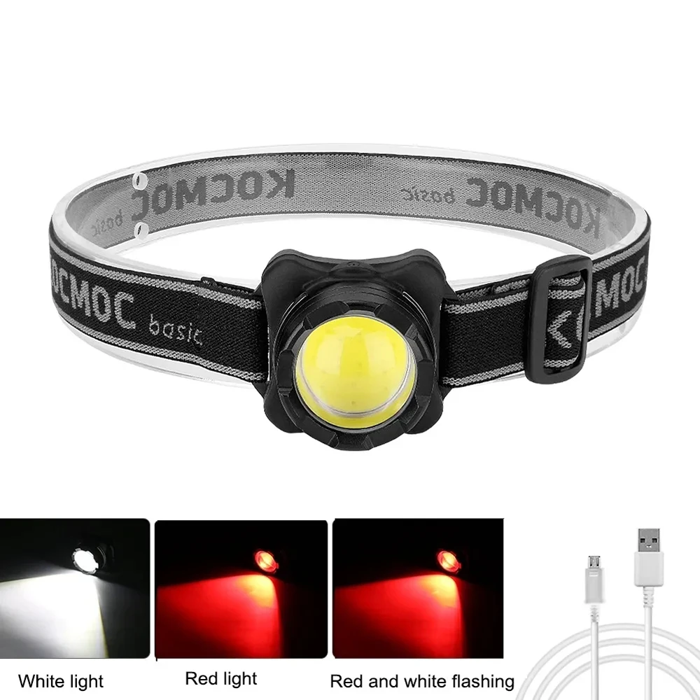 Portable LED COB Headlamp Built-in Battery USB Rechargeable Head Torch White Red Flashlight Outdoor Camping Fishing Headlight