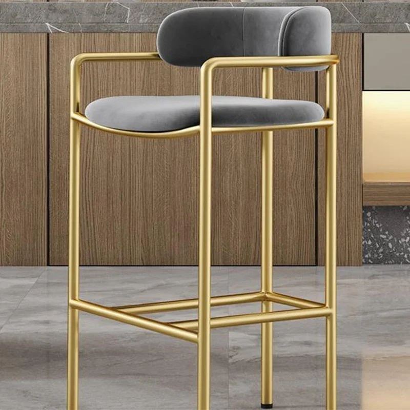 High Dining Nordic Bar Chairs Arm Velvet Gold Leg Luxury Reception Make Up Bar Chairs Designer Iron Tabouret De Bar Furniture WK