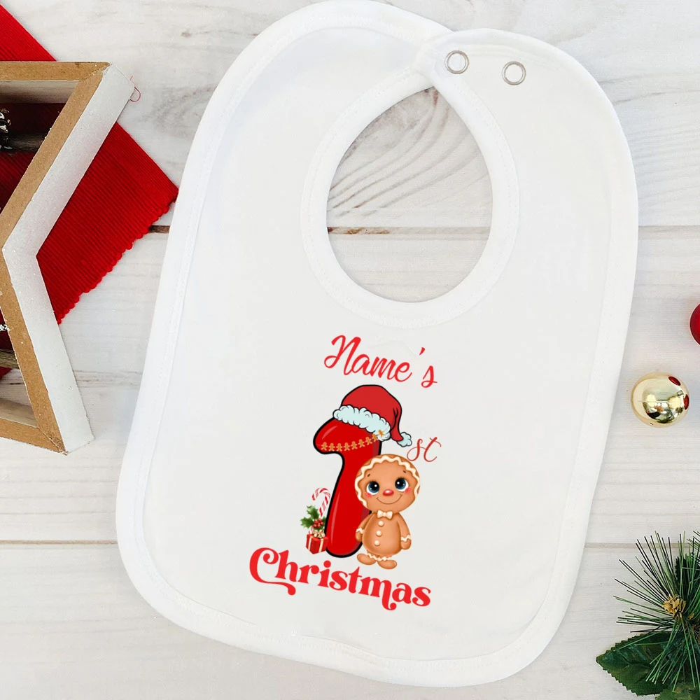 Personalized My 1st Christmas Reindeer Print Baby Bib Xmas Newborn Bib Custom Name Baby Infant Saliva Towel Xmas Gifts