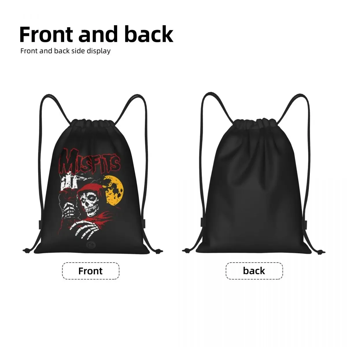 Custom Heavy Misfits Skull Drawstring Backpack Bags Lightweight Horror Rock Roll Gym Sports Sackpack Sacks for Traveling