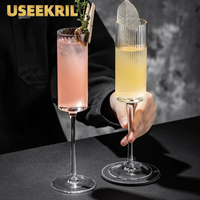 Kreative Gestreifte Champagner Glas Tasse Hohe-fuß Cocktail Gläser Tassen Funkelnden Glas Wein Glas Tassen Party Bar Zubehör