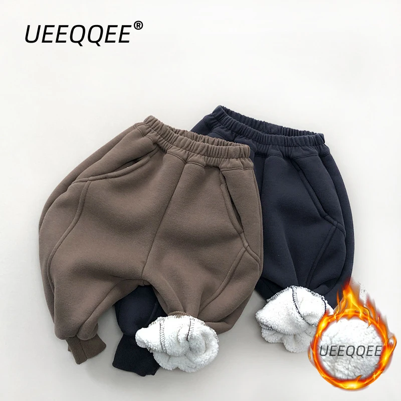 

Warm Fleece Splice 2023 Autumn Winter New Children Pants Casual Boy Sweatpants Trousers Sport Toddler Wear Kids Clothes For 1-8Y