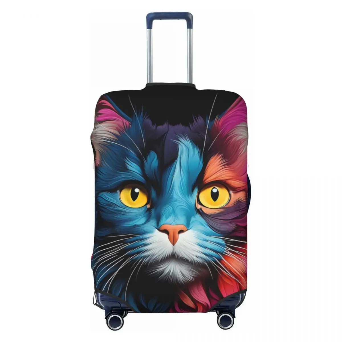 Funda de maleta con pintura de gato, Protector de viaje de crucero elástico con estampado de animales coloridos, funda de equipaje para vacaciones