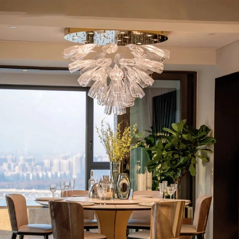 Clear Petal glass light shade round Ceiling chandeliers, Lustre Living Room,Dining Room,Bedroom lights hanging Decorating items