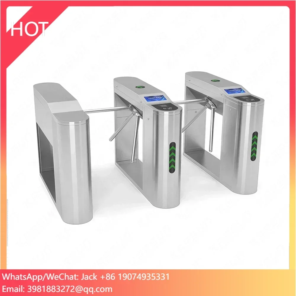 

Stainless Steel Tripod Turnstile Gate With Screen Coin QR Code Card Reader And Facial Recognition For Public Fee Area Access