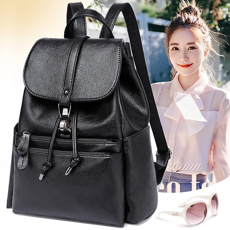 

Luxury Ladies Large Capacity Leather Backpack Soft Travel Bag Fashionable Versatile Commuter Style Waterproof Shoulder Bag