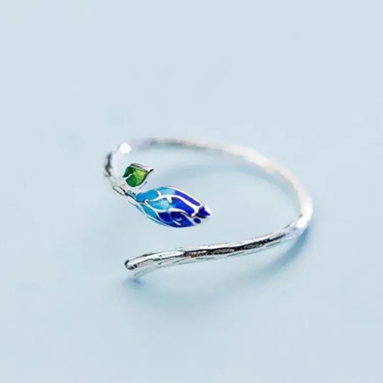 925 Sterling Silver Blue Leaf Open Rings For Women Wedding Female Jewelry Accessories Wholesale Jewellery Money 925