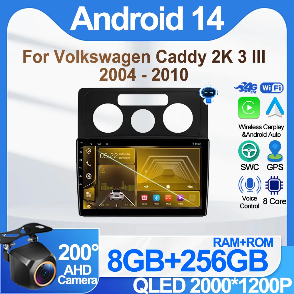 Android For Volkswagen Caddy 2K 3 III 2004 - 2010 Wifi No 2din DVD Rear Camera Android Auto Car Radio Player Carplay Mirror Link