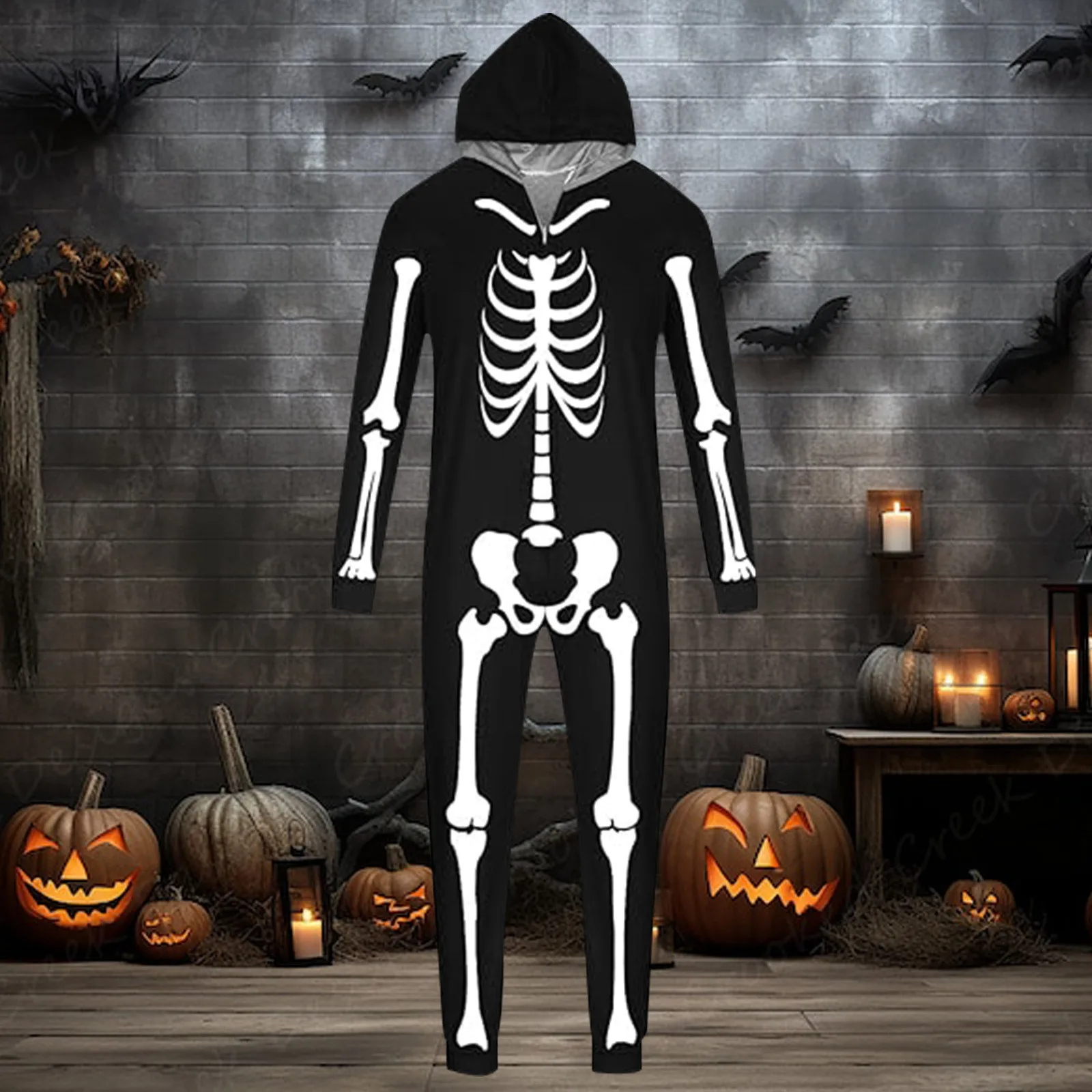 2024 Halloween Party Clothes for Family Skeleton Print Matching Pajamas Set Mom Dad Kids Sleepwear Soft Thick Family Look Pyjama