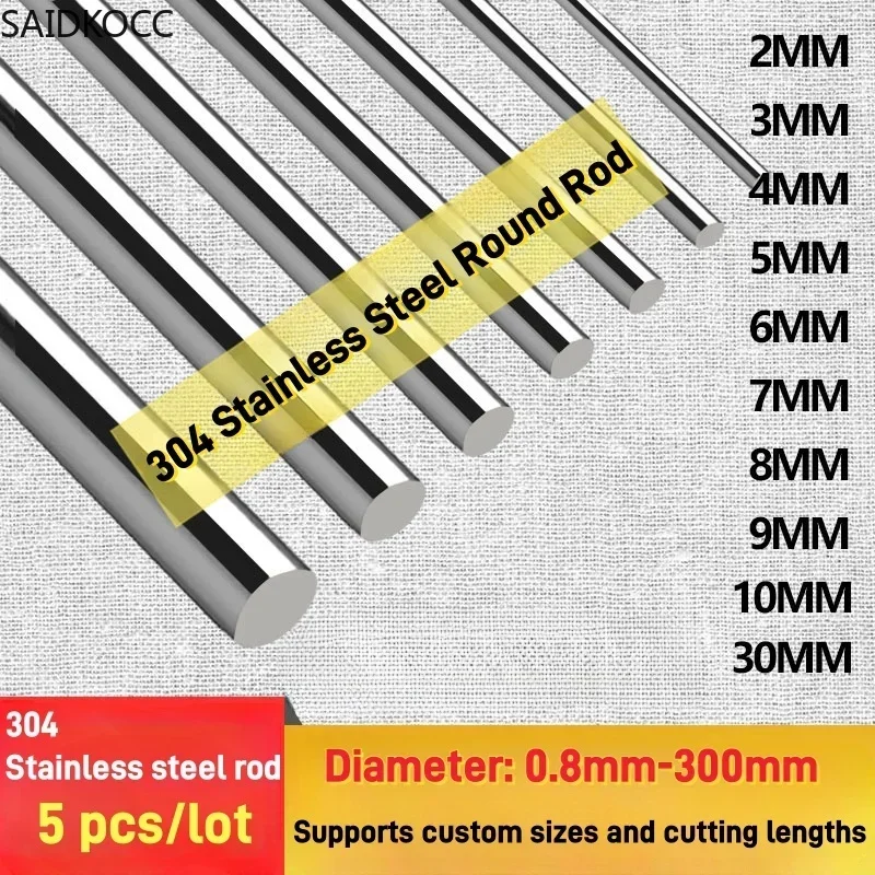 SAIDKOCC 5Pcs/lot OD1-5mm 304 Stainless Steel Smooth Round Solid Rod Stainless Steel Round Bar Custom Length 500mm