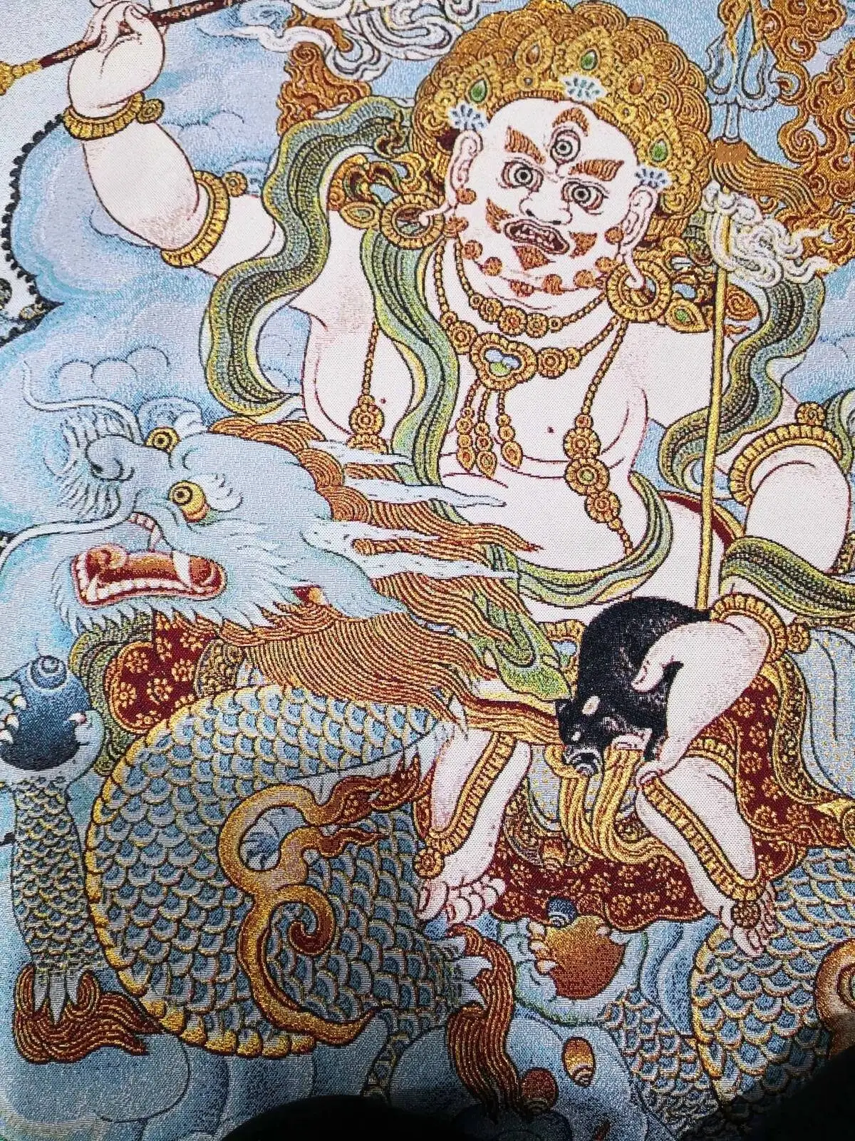 36Inch Tibetan Silk Buddhist White Jambhala Thangka Wall Painting 8