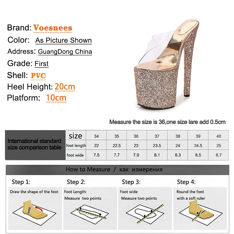 PVC sandals women 2023 summer shoes 20CM very high heel Outside Slippers Sequined Cloth Platform Heels luxury designer sandalias