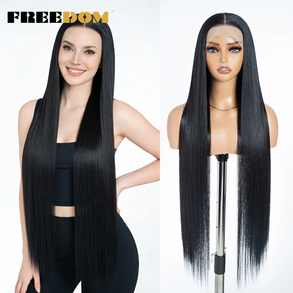 

Синтетические парики с кружевной передней частью FREEDOM 13X4 для женщин, 38 дюймов, мягкие, длинные, прямые, с возможностью свободной части, натуральные, предварительно прорезанные.