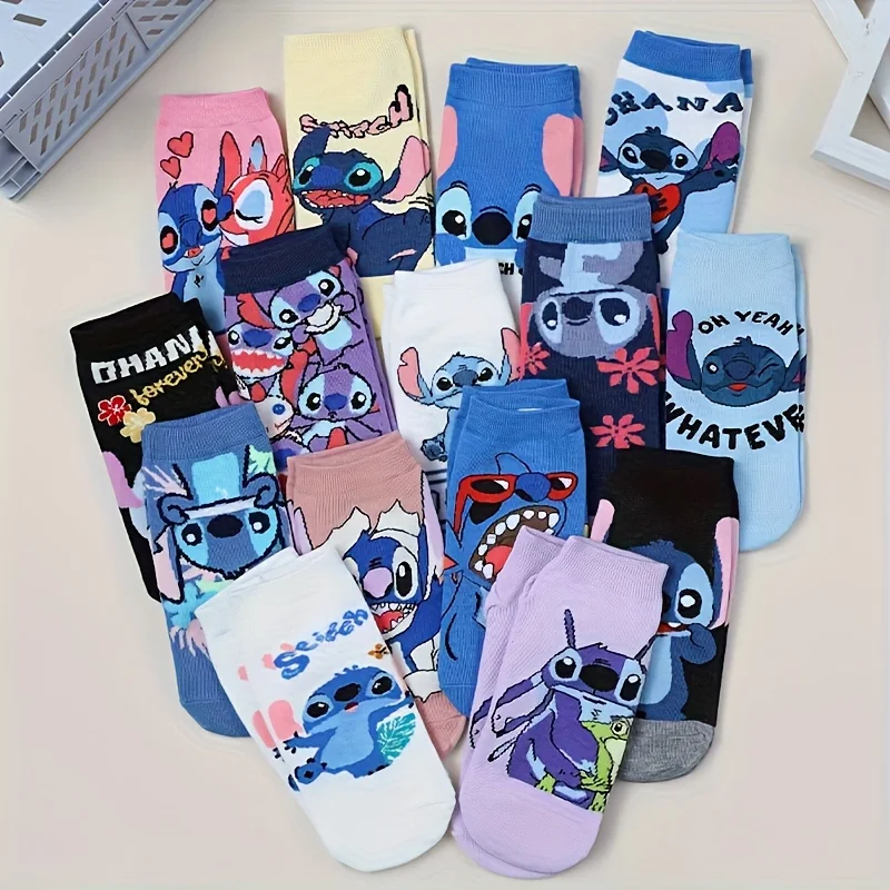 5/10 Kaus Kaki Lurus Sejuk Lembut dan Kasual Serbaguna Jahitan Kartun Anime Lucu Disney Fashion Netral Empat Musim Ganda 5/10