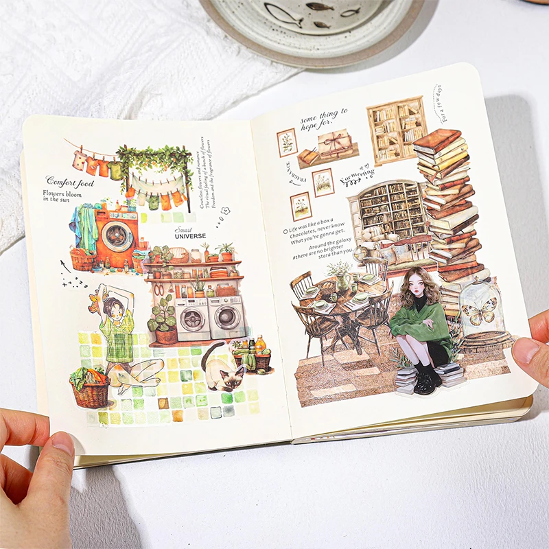 

Journal GO 18pcs Cute Soft Home Stickers PET + Washi Paper Decorative Decals DIY Planner Diary Journal Scrapbooking Card Pho