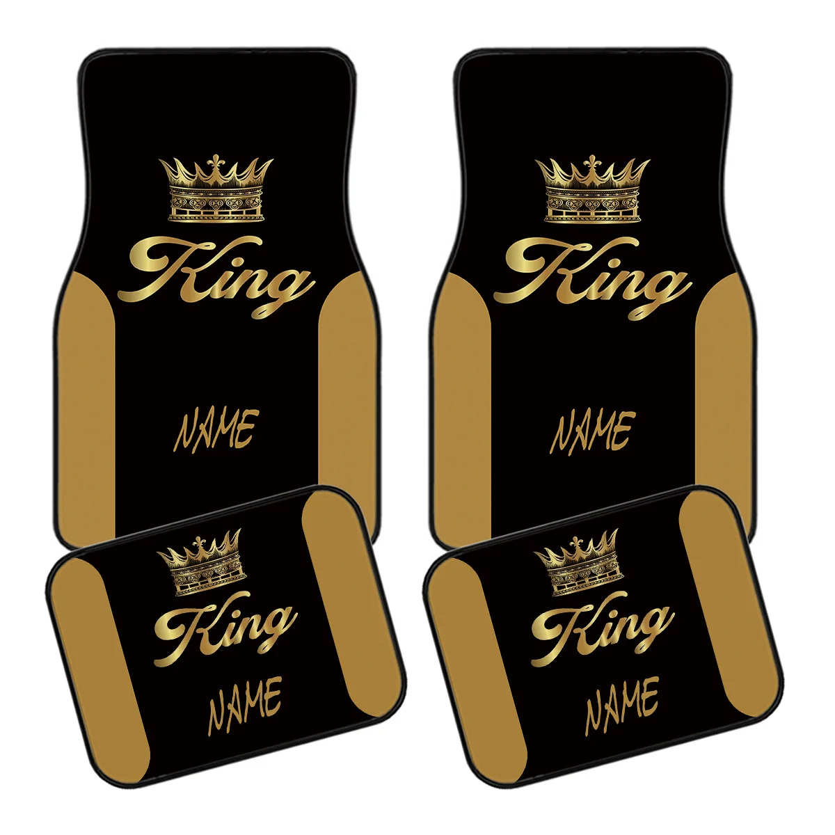 4 alfombrillas personalizables para coche con diseño de corona de rey en negro y dorado - El regalo perfecto para hombres/mujeres - Eas