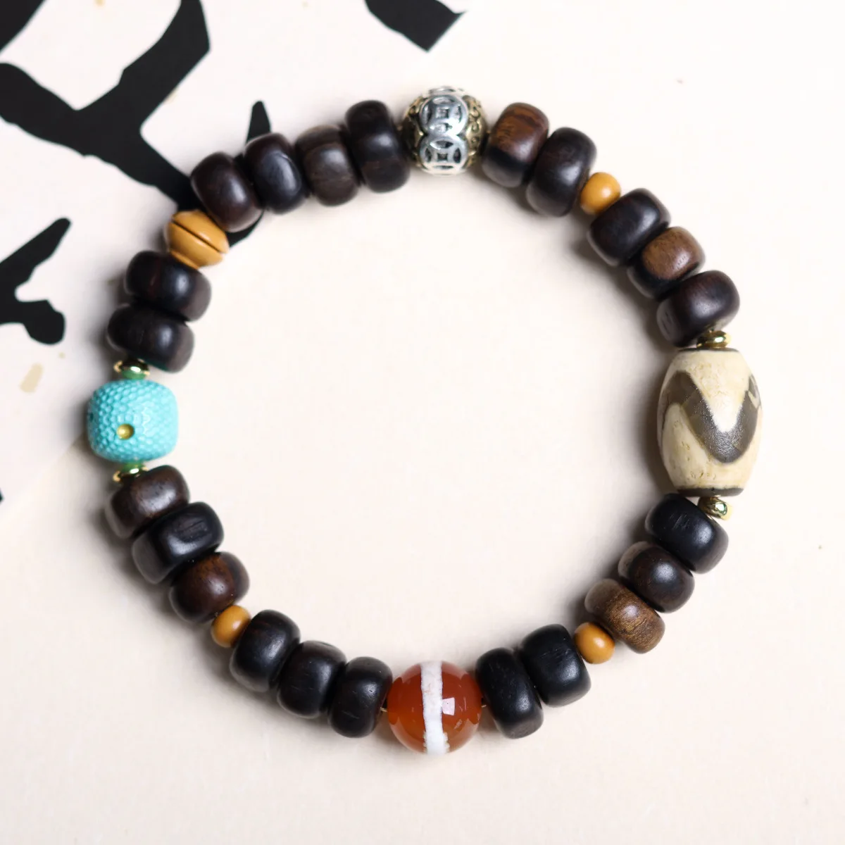 Dalag Agarwood Free Form Bead Bracelet Tibetan Style Tiger Tooth Dzi Bead Prayer Bead Jewelry for Men Women Gifts
