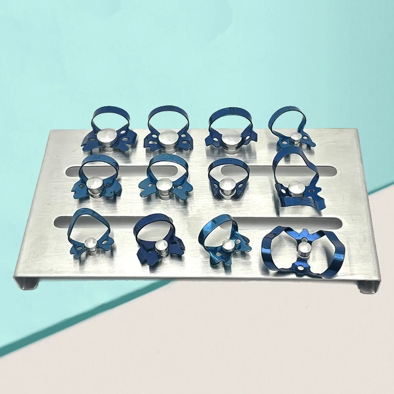 

Профессиональный набор стоматологических резиновых зажимов для эндодонтических и восстановительных процедур — в комплект входит держатель лотка из нержавеющей стали