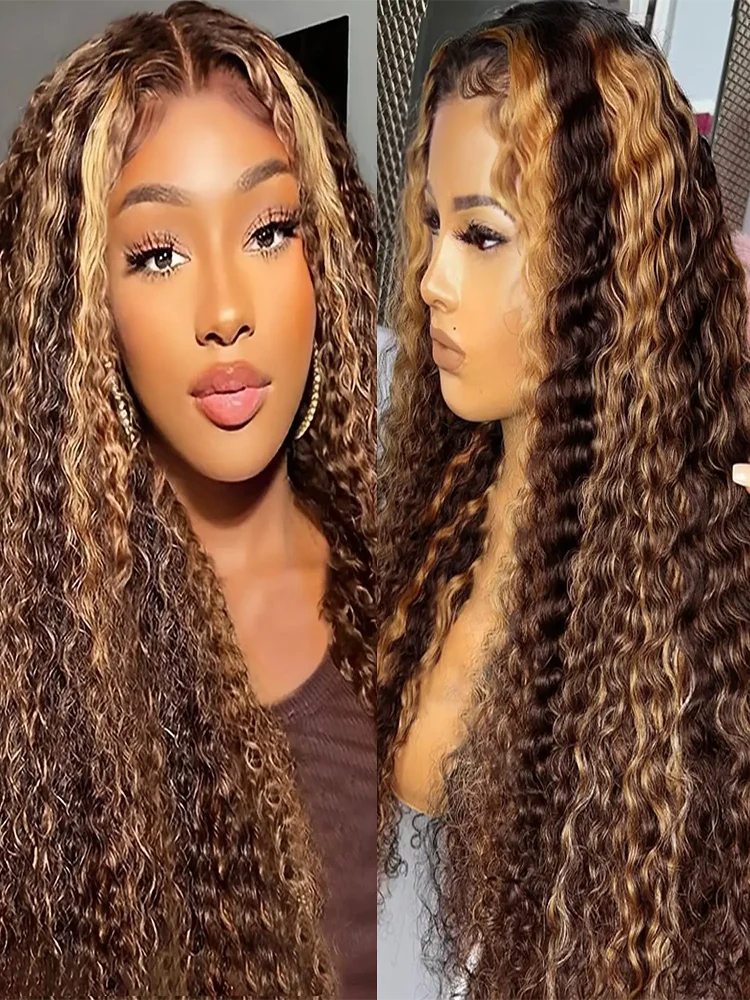 180 Density 4/27 Highlight 7x5 HD Deep Wave Glueless Human Hair Wigs Curly 13x4 HD Lace Frontal Wig Brazilian For Women No Glue