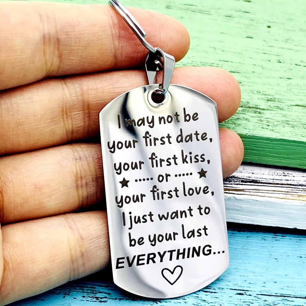 Valentine's Day Gifts for Wife Husband Anniversary Keychain for Boyfriend Girlfriend I May Not Be Your First Date Kiss Love