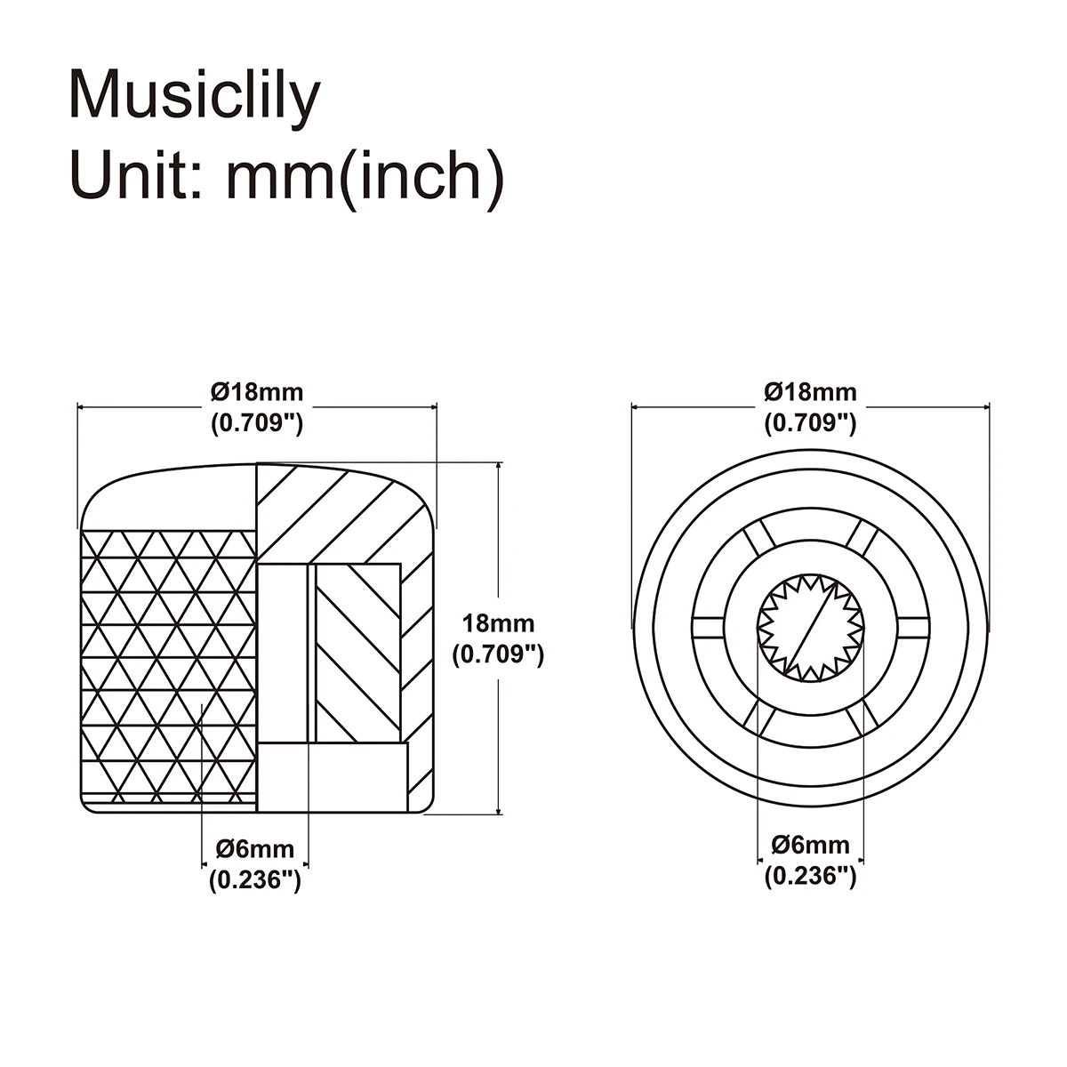 Musiclily Pro Coarse 18 Splines Steel Dome Push-on Control Knob for Imported Guitar Bass (Set of 2)