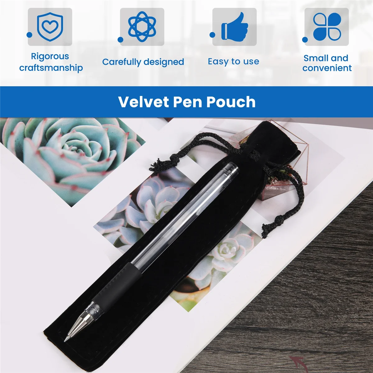 

100Pcs Velvet Pen Pouch Black Drawstring Bag Single Pen Holder Packaging Sleeve for School Office Business GiftJAS