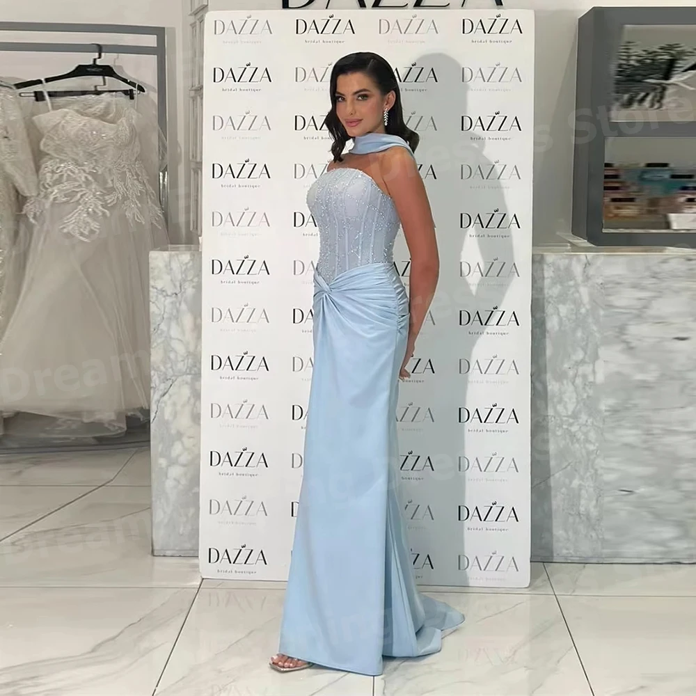 

Elegant Mermaid Women's Strapless Evening Dresses Customized Backless Long Sleeve Prom Gowns Beaded Vestidos De Fiesta Elegantes