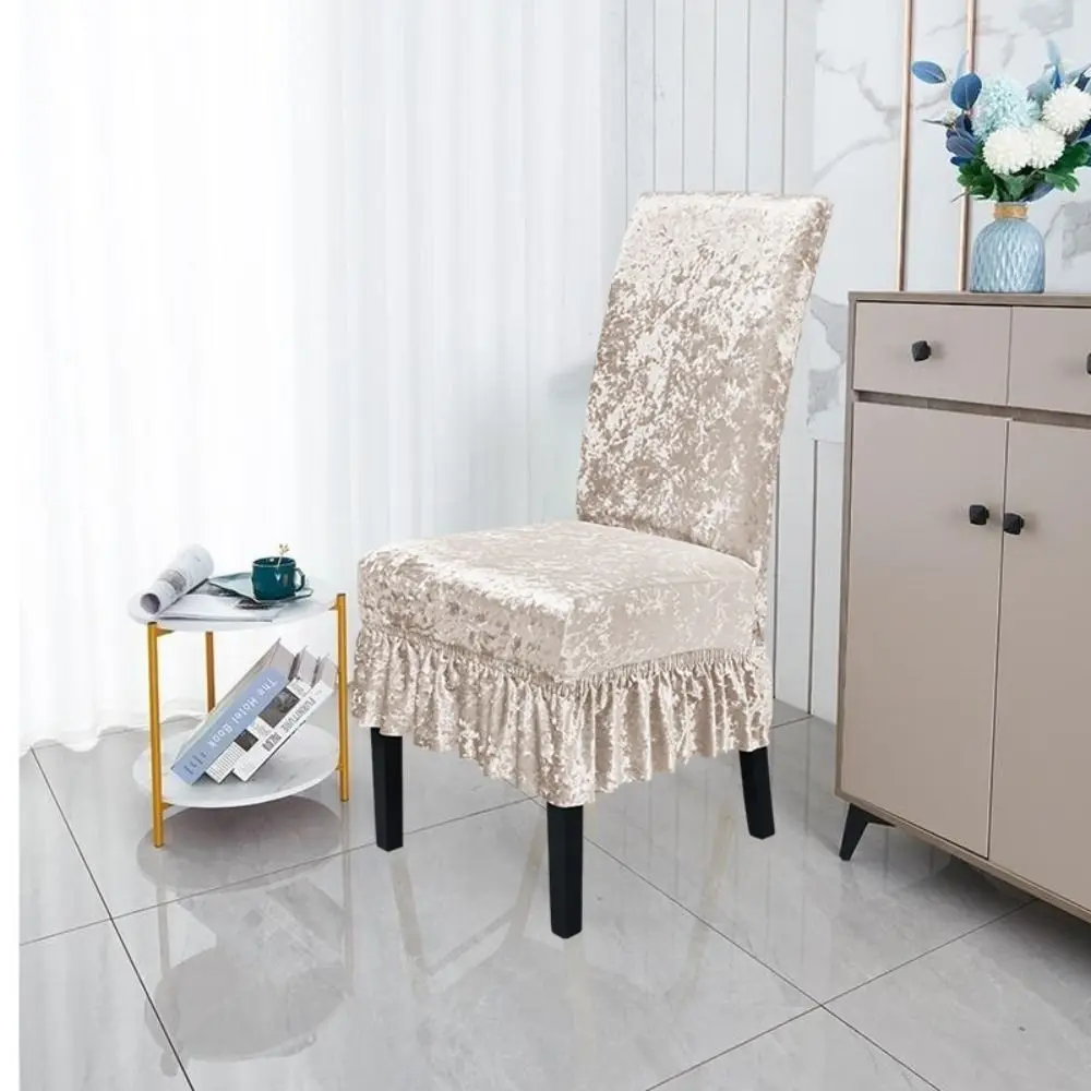 

Elastic Velvet Dining Chair Cover Dust Proof Universal Seat Cover Removable with Ruffled Edges Chair Protective Case Banquet