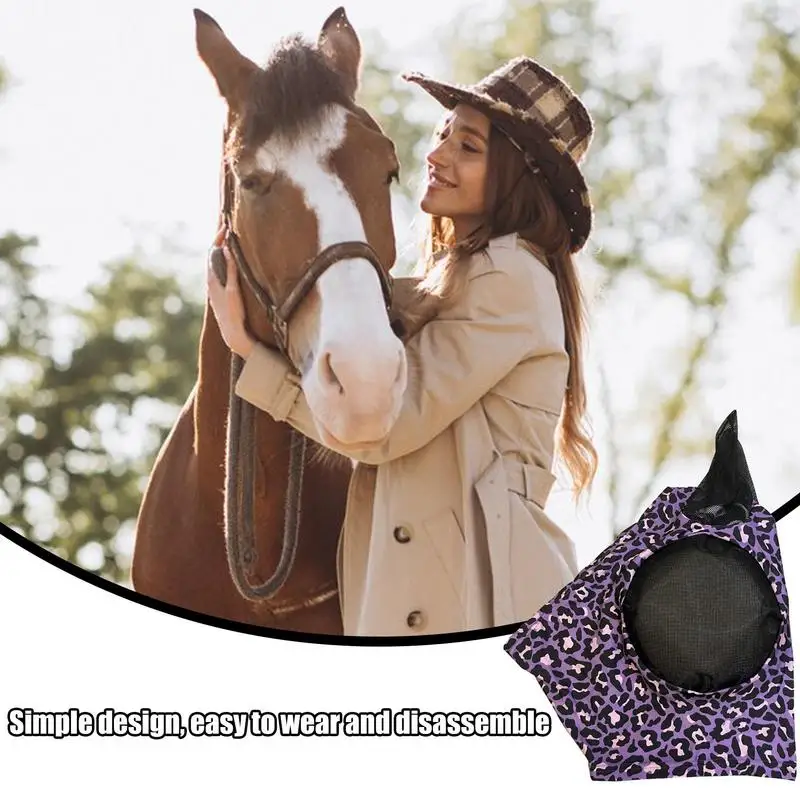 Fly Cover For Horses Anti-Bite Horse Head Cover Leopard Print Pattern Breathable Horse Care Product Anti-Bite Horse Head Cover