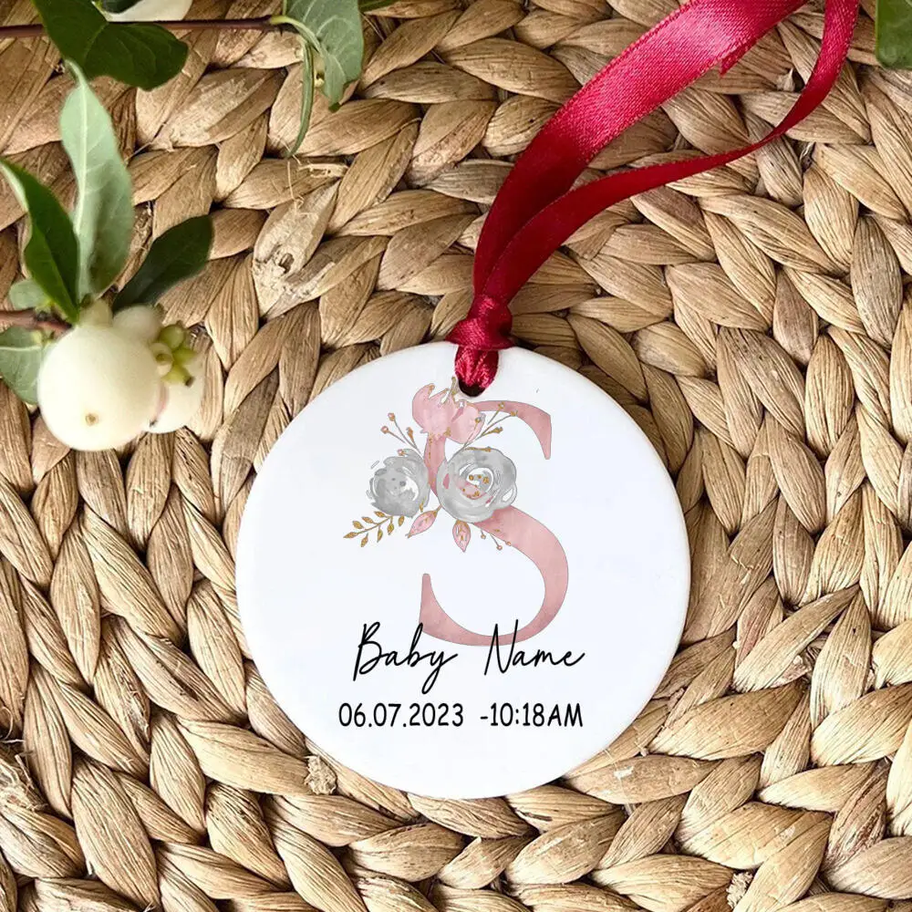 Personalized Baby Ornament Custom Rose Gold Letter Newbron Photo Prop Baby Photography Accessories Infant Birth Ceramic Ornament