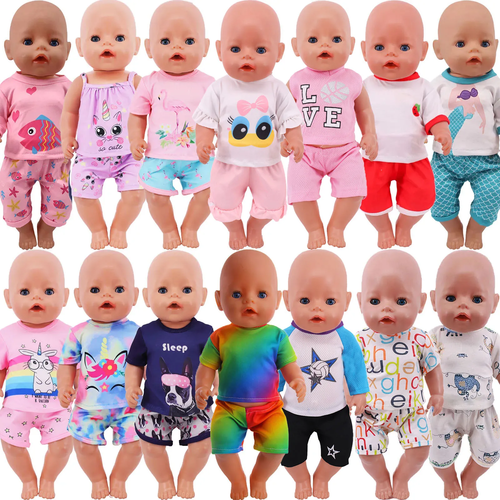 Summer Short Sleeved Set Doll Clothes For 43cm Baby Reborn&18inch American Doll Accessories,Our Generation Baby Clothing Gifts