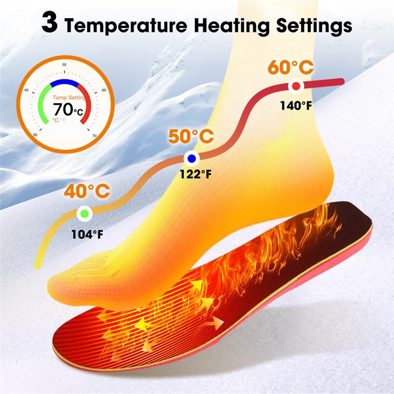 A22F-Cuttable Rechargeable Heated Insoles Wireless Remote Control Foot Warmer Electric Heating System B