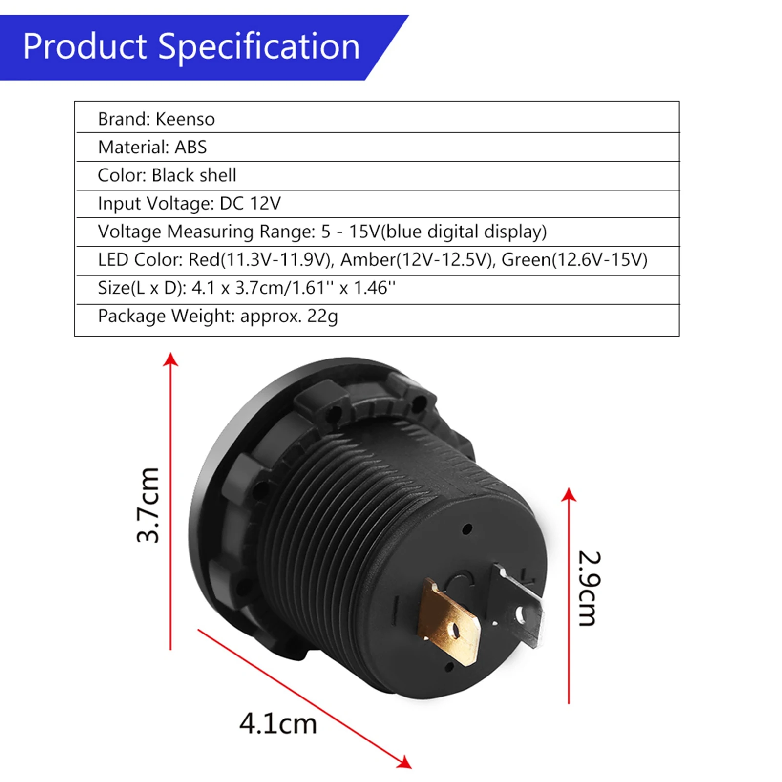 12V Motorrad Auto LED Digital Display Voltmeter Wasserdicht Spannung Volt Meter Gauge Motorräder Autos Boote ATV UTV Camper – Detail 10