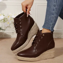 Women Thick Soles Pointed Wedge Boots Female Autumn Fashion Punk Goth Platform Heels Wedge Women Boots Casual Goth Punk Size 42