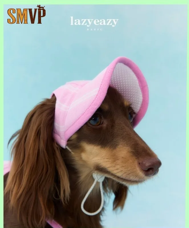 Striped Pet Sun Hat with Adjustable Chin Strap Lightweight Breathable Outdoor Baseball Cap Anti‑UV Summer Pet Visor Hat